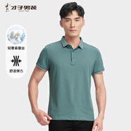 才子（TRIES）商務休閑POLO衫夏季短袖撞色條紋翻領T恤桑蠶絲柔順透氣時尚上衣 綠色 2XL 52(180/96A)