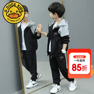 G.DUCKKIDS男童運(yùn)動(dòng)套裝春秋裝兒童衣服帥氣休閑連帽外套長(zhǎng)褲兩件套2024新款 LAKU款加厚黑色 加絨 130 建議身高115-125cm左右