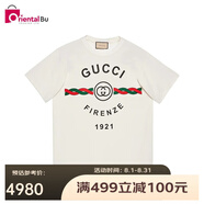 古馳（GUCCI）【鹿晗同款】短袖針織棉Firenze 1921系列平紋圓領(lǐng)印花T XJD7T 9095白色預售 XS