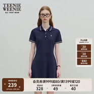 Teenie Weenie小熊休閑通勤氣質收腰Polo白色連衣裙夏裝連身裙女裝裙子 藏青色 S (160)