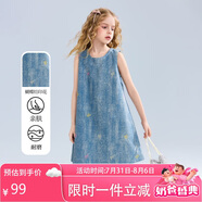 ASK JUNIOR兒童裙子夏中大童牛仔裙女童無袖背心裙青少年蝴蝶結(jié)連衣裙   120