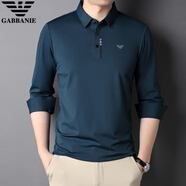 Emporio Armani阿瑪尼秋季長(cháng)袖t恤男士翻領(lǐng)中年寬松休閑純色體恤薄款打底衫 寶藍 M 165【建議100-120斤】
