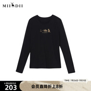 謎底圓領(lǐng)T恤長(zhǎng)袖女冬季簡(jiǎn)約百搭刺繡純棉上衣女234MT1494 黑色 S