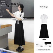 溫格芳 連衣裙女2025夏季新款學(xué)院風(fēng)穿搭減齡時(shí)尚套裝法式氣質(zhì)半身裙子 白色襯衣+黑色半身裙 S