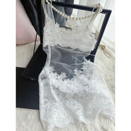 莫代爾【黑天鵝】歐美風(fēng)性感蕾絲吊帶睡裙女辣妹修身純欲風(fēng)夏季新款睡衣 白色 L