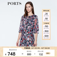 PORTS寶姿  春夏新品女裝優(yōu)雅印花系帶連衣裙A字裙LN8D134HPP027 黑色印花 XS (2)