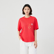 阿瑪施（AMASS）女裝休閑造型質(zhì)感胸前口袋亮片釘珠設(shè)計(jì)圓領(lǐng)短袖T恤女530088 熱焰紅 L (4碼)