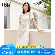 歐莎（OSA）赫本風(fēng)小黑裙中長(zhǎng)款優(yōu)雅收腰短袖連衣裙女夏季2025年新款 杏色 M