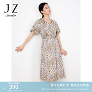 玖姿·安娜蔻花卉印花連衣裙女夏燈籠袖收腰法式風(fēng)情連衣裙 花咖啡 M