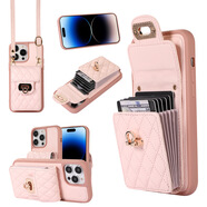 iPhone15斜挎手機殼新款適用13風(fēng)琴插卡手機皮套小香風(fēng)保護套 玫瑰金 iPhone6P/7P/8P