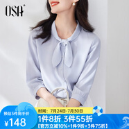 歐莎（OSA）減齡兔耳朵氣質(zhì)通勤OL職業(yè)白色雪紡襯衫七分袖女上衣襯衣高智感 藍(lán)色 XL