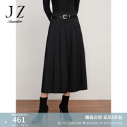 玖姿·安娜蔻通勤皮質(zhì)腰帶輕熟風(fēng)壓褶百褶半身裙女冬款 素黑 L