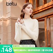 百圖betu女裝冬季新款毛衣蕾絲花邊半高領長袖打底衫女2311T30 米白 S
