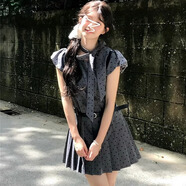 妙奕嘉新品法式純欲連衣裙女夏天裙子夏季2025新款女裝小個(gè)子顯瘦百褶裙 韓版蝴蝶結百褶連衣裙 L 【建議95-105斤】