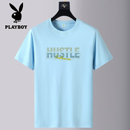 花花公子（PLAYBOY）2025新款純棉短袖T恤男女同款夏季百搭體恤上衣 淺藍色 180g S 80-100 斤