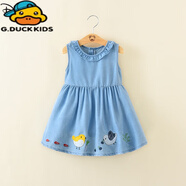 G.duck女童連衣裙夏2025新款女寶寶衣裙夏季童裝兒童牛仔裙女孩背心裙子 藍色 顏色偏深 90 cm