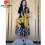皮爾卡丹冰絲連衣裙2025夏季新款復(fù)古時(shí)尚雪紡寬松遮肚顯瘦大d碼長(zhǎng)裙 黃色 XL 118-128斤