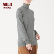 無印良品 MUJI 女式 天竺 高領(lǐng)毛衣 長袖針織衫 灰色 L