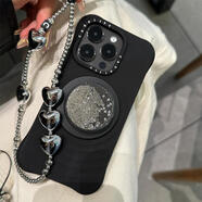 桐汝壁CASE聯(lián)名純色波漾殼適用蘋果iPhone16promax手機殼iPhone15Pro防摔套iPhone14/13/12plus明星同款 銀色串串愛心掛繩-單手機鏈 iPhone16ProMax