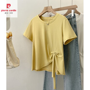 皮爾卡丹（PIERRE CARDIN）不規(guī)則開(kāi)叉正肩短袖t恤女2025夏季大碼胖mm遮肚顯瘦獨(dú)特別致上衣 黃色版法式仙氣飄飄/高端/熱辣顯 L (建議100-120斤)