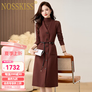 NOSSKISS奢侈高檔品牌長(zhǎng)袖連衣裙女2025年春季新款時(shí)尚百搭氣質(zhì)毛呢套裝裙 安可拉紅 S 建議100斤以內(nèi)
