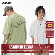 BJHG不計(jì)后果 美式復(fù)古純棉寬松t恤短袖男款夏季潮牌情侶高級(jí)感半袖女 石膏白 灰豆綠(可改尺碼） 2XL