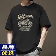 夏季新款男士短袖t恤潮流時(shí)尚休閑寬松印花圓領(lǐng)體恤 黑色短袖-摩托車(chē)印花 黑色短袖- L