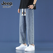 JEEP SPIRIT吉普高端九分抽繩牛仔褲男男女同款夏季寬松直筒薄款百搭休閑褲子 復(fù)古藍(lán) L 【130-145斤】