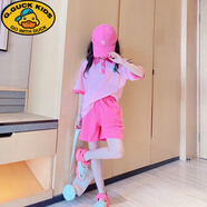 G.DUCKKIDS女童夏季套裝短袖POLO衫韓版中大童學(xué)院風(fēng)女孩運(yùn)動短褲兒童兩件套 粉色 套裝【無包】 140