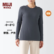 無印良品（MUJI） 女式 棉 厚款 長袖T恤 純棉全棉 FCD70C2A 打底衫 打底衣 家居服 深灰色 S