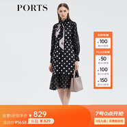 PORTS寶姿 春夏新品印花圓點休閑連衣裙ASL9D003LPP081 黑色印花 S (4)