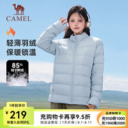 駱駝羽絨服男輕薄保暖防寒修身休閑輕薄短款運動羽絨外套女 J1W1PN139A，霧境藍 ，女 M