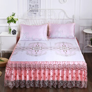 儷之影 床裙 韓式公主風(fēng)蕾絲花邊冰絲床罩裙1.5米1.8米可水洗床墊保護罩 水顏墨玉情恒 1.8米床三件套 200cm*180cm