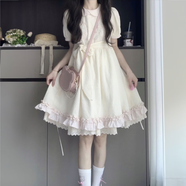 GOCHIEI兩件/套裝日系甜美可愛(ài)蝴蝶結短袖杏色連衣裙女學(xué)生+粉色長(cháng)袖襯衫 [單件]杏色連衣裙 S