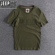 JEEP SPIRIT吉普日系重磅純棉短袖t恤男夏季3D立體印花磨毛半袖圓領(lǐng)打底衫 軍綠色 818 M