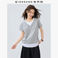 佐丹奴短袖T恤女純棉街頭風(fēng)假兩件撞色圓領(lǐng)休閑上衣05325454