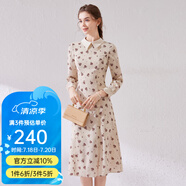 經(jīng)典故事（JANE STORY）經(jīng)典故事襯衫式長袖秋季女2024年新款連衣裙設(shè)計感氣質(zhì)顯瘦雪紡裙 杏咖花 XL
