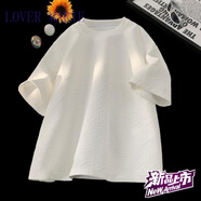 LOVER MARIE戴登堡夏季潮胖子短袖T恤男大碼加肥加大寬松提花重磅體恤 白色 M