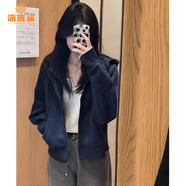 派吉鯊正肩運(yùn)動連帽短款衛(wèi)衣外套女2025春秋新款開衫小個子休閑韓系穿搭 藏青色【春秋款 簡約版】 M 【建議95-110斤】