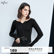 伊芙麗（eifini）伊芙麗設(shè)計(jì)感大領(lǐng)開口羊毛打底T恤女2024秋裝新款百搭上衣 黑色 S 155/80A
