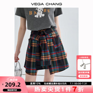 VEGA CHANG半身裙女2025年夏季新款美式休閑學(xué)院風(fēng)小眾設(shè)計感高腰格紋裙褲 格紋（短款裙褲） M