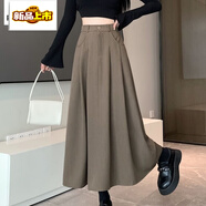 皮爾卡丹（pierre cardin）傘裙半身裙女秋冬2025新款高腰赫本風(fēng)中長(zhǎng)裙西裝裙黑色a字裙毛呢 杏白 L 建議100-120斤
