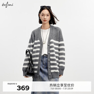 伊芙麗V領(lǐng)條紋單排扣針織開衫2024秋季新款職場風(fēng)超百搭女上裝 灰色 170/95CM/XL 135-145斤