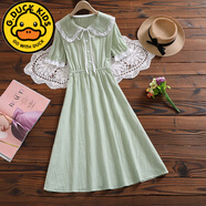G.duck夏裝少女裙子初中高中學(xué)生寬松胖大童8-16歲女孩假兩件連衣裙夏天 淺綠色  蕾絲裙 170 M 70-90斤8-10歲