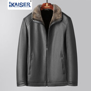 凱撒（KAISER）皮毛一體男裝進(jìn)口鹿皮真皮皮衣皮夾克貂皮大衣水貂皮草貂絨內(nèi)膽冬 黑色-進(jìn)口北美貂絨 貂絨袖 4XL