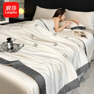 浪莎（langsha）冰絲床上四件套夏季夏涼被可水洗夏被空調(diào)被夏季床單夏天雙人被子 字母-山灰【絲滑裸睡】 2.0m 床單款 四件套-夏被+床單+枕套2