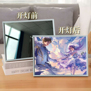 詠幻榮耀燈光畫游戲皮膚臥室裝飾畫可充電擺件小夜燈禮物 孫策 純白花嫁三色可調(diào)節(jié) US插電按鍵款白框 禮盒款 21x165cm