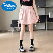 迪士尼女童短褲2025新款夏裝洋氣兒童休閑五分褲中大童夏季女孩工裝短褲 品牌粉色短褲 110