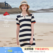 哈吉斯（HAZZYS）女裝 夏款針織休閑條紋顯瘦寬松連衣裙AQWSE03BF03 藏青色NV 160/84A 38