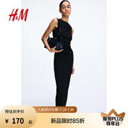H&M女裝連衣裙2025夏新款褶皺迷笛裙無(wú)袖晚禮服圓領(lǐng)修身裙1268130 黑色 S 160/88